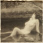 Female Nude Basking in Water, hand-painted photograph by Jamie Gordon Fine Art Photography